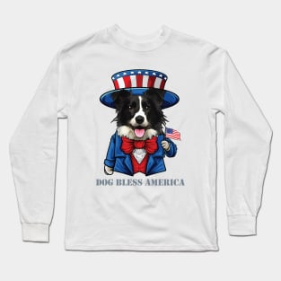 Border Collie Dog Bless America Long Sleeve T-Shirt